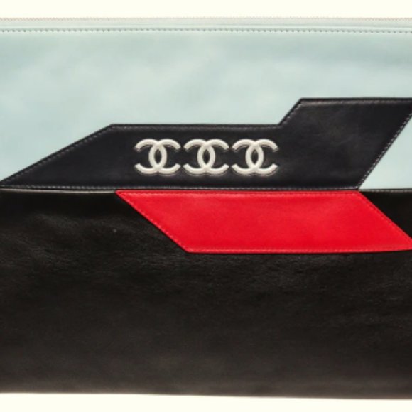 PREOWNED * Chanel Multicolor Lambskin Leather Airplane Clutch - Picture 1 of 6